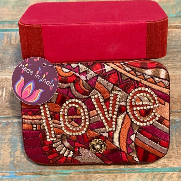 Embroidered Love Jewelry Storage Box with Rose & Rhinestones - Rare! - Picture 3 of 10